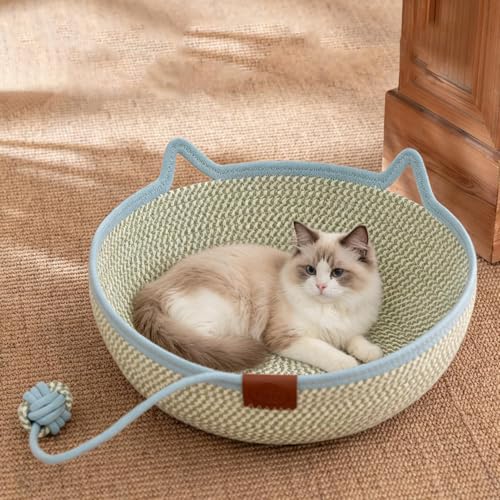 Cama para gatos pequeños cesta de algodón tejida rascador 4