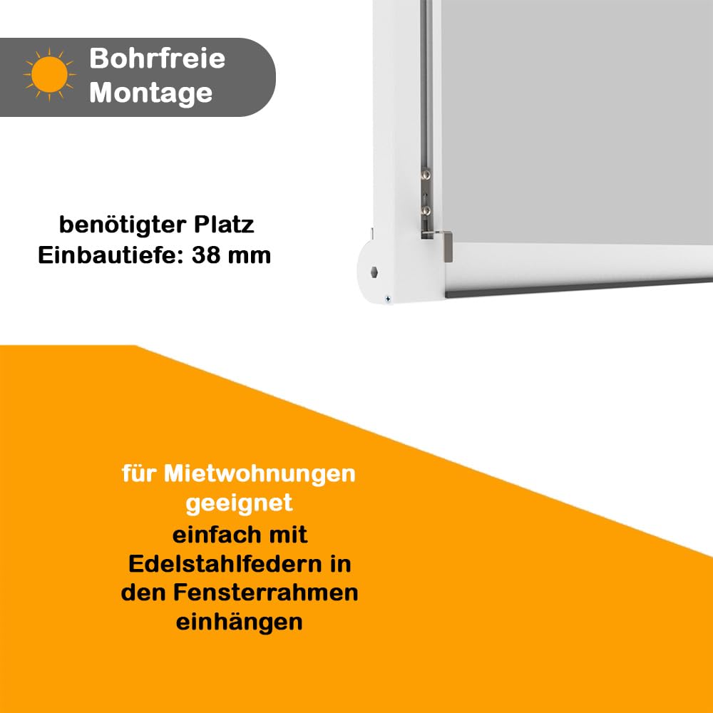 Einhängerollo 100 x 160 cm weiß, Fliegengitter Fenster ohne Bohren, Insektenschutz Rollo mit Aluminiumrahmen & Fiberglasgewebe