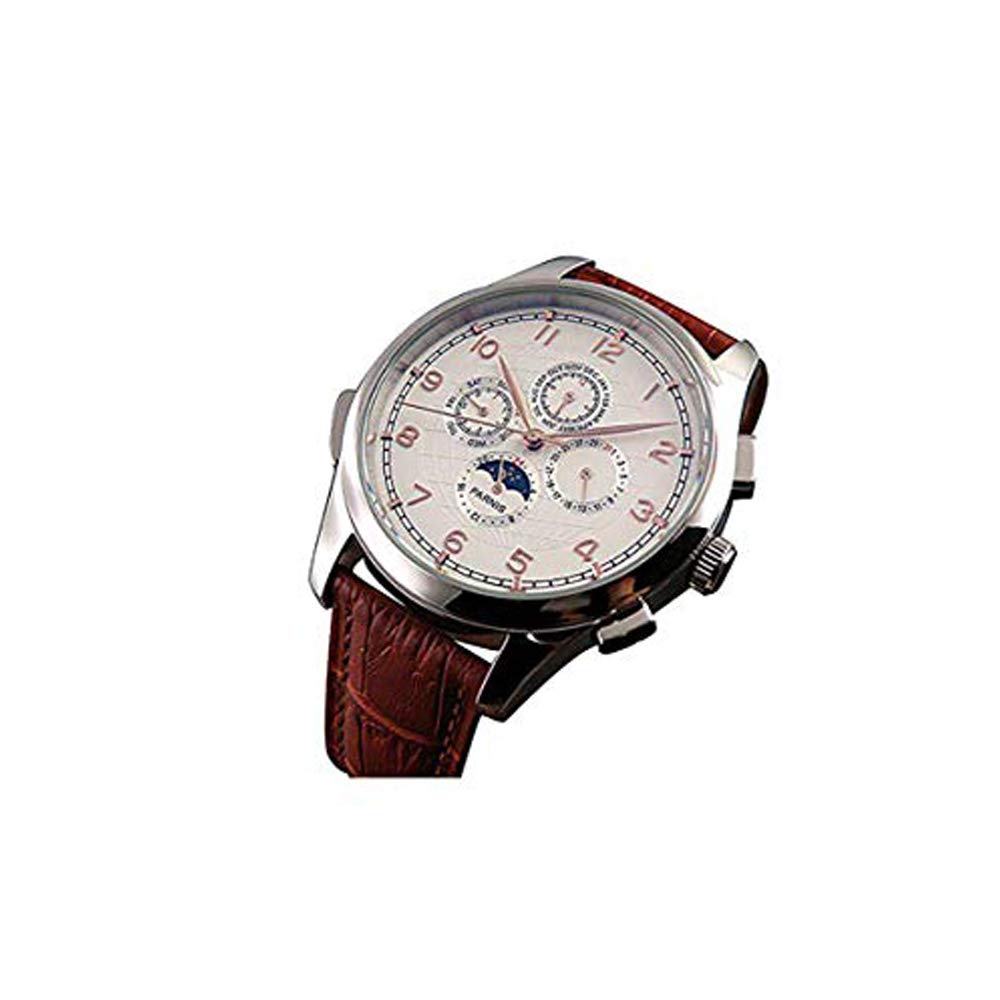 White Globe Dial Automaitc Self Wind Weel Chronometer Moon Phase Womens Mens Brown Silver Wrist Watch