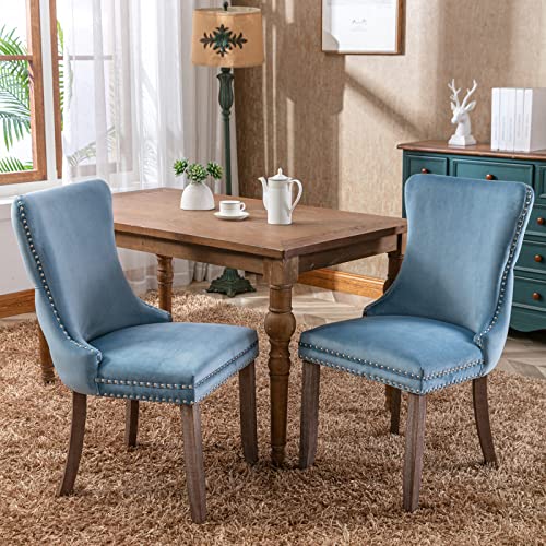 Luxury Upholstered Wing-Back Dining Chairs Set of 2, Velvet Kitchen