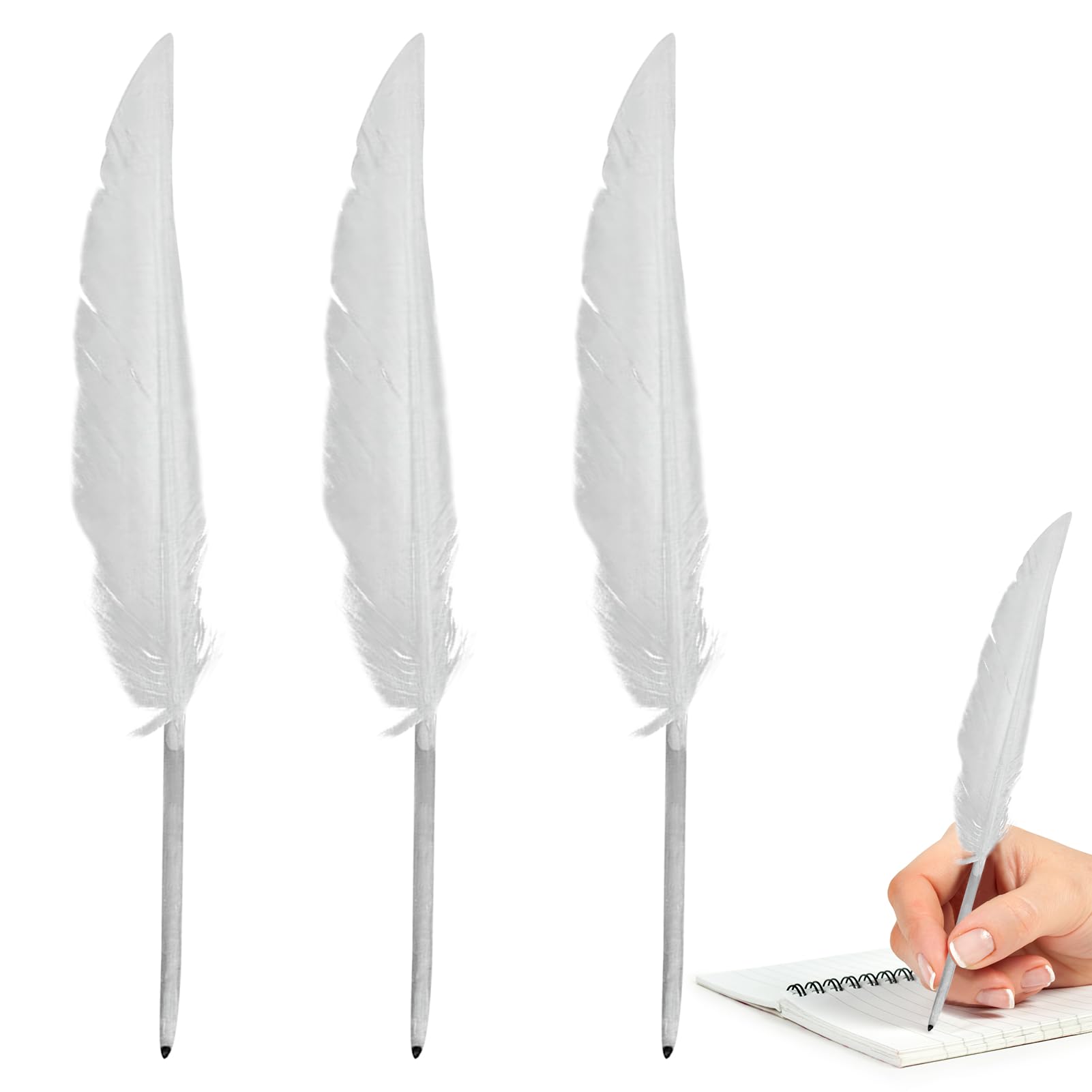 halit 3PCS Feather Pen,Quill Pen,Novelty Pens White Goose Feather Quill Pens,Quill Pen Ink Set, Includes Feather Pen For Beginners Handwriting Lovers Birthday Christmas