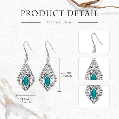 Boucles d'oreilles turquoise argent 925 anti-allergie pendantes légères - 3