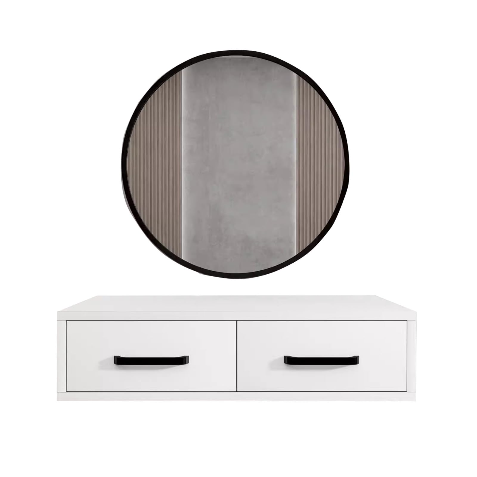 Modern Wall-Mounted Floating Makeup Vanity with LED Mirror Stylish Makeup Desk for Bedroom or Living Room Elegant Black Floating Vanity Table