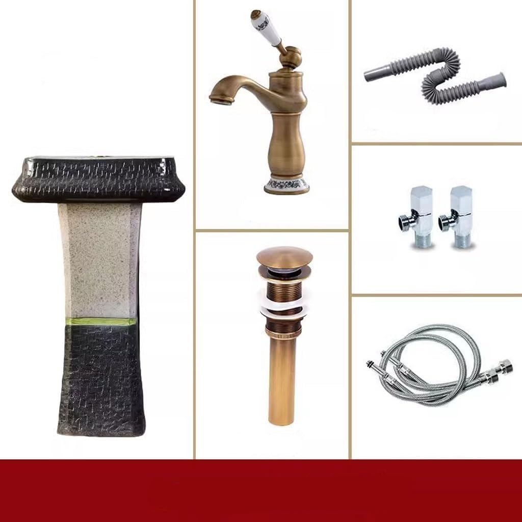 Bathroom Countertop Vessel Sink Outdoor Garden Art Washbasin Courtyard Column Balcony Ceramic Pedestal Sink Vanity