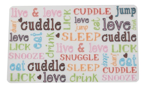 PEX6Y PetRageous 10044 Doodle Pet Plastic Spill Proof Placemat for Dogs and Cats Dining Area 19-Inch Long 12-Inch Wide, Multi-Colored