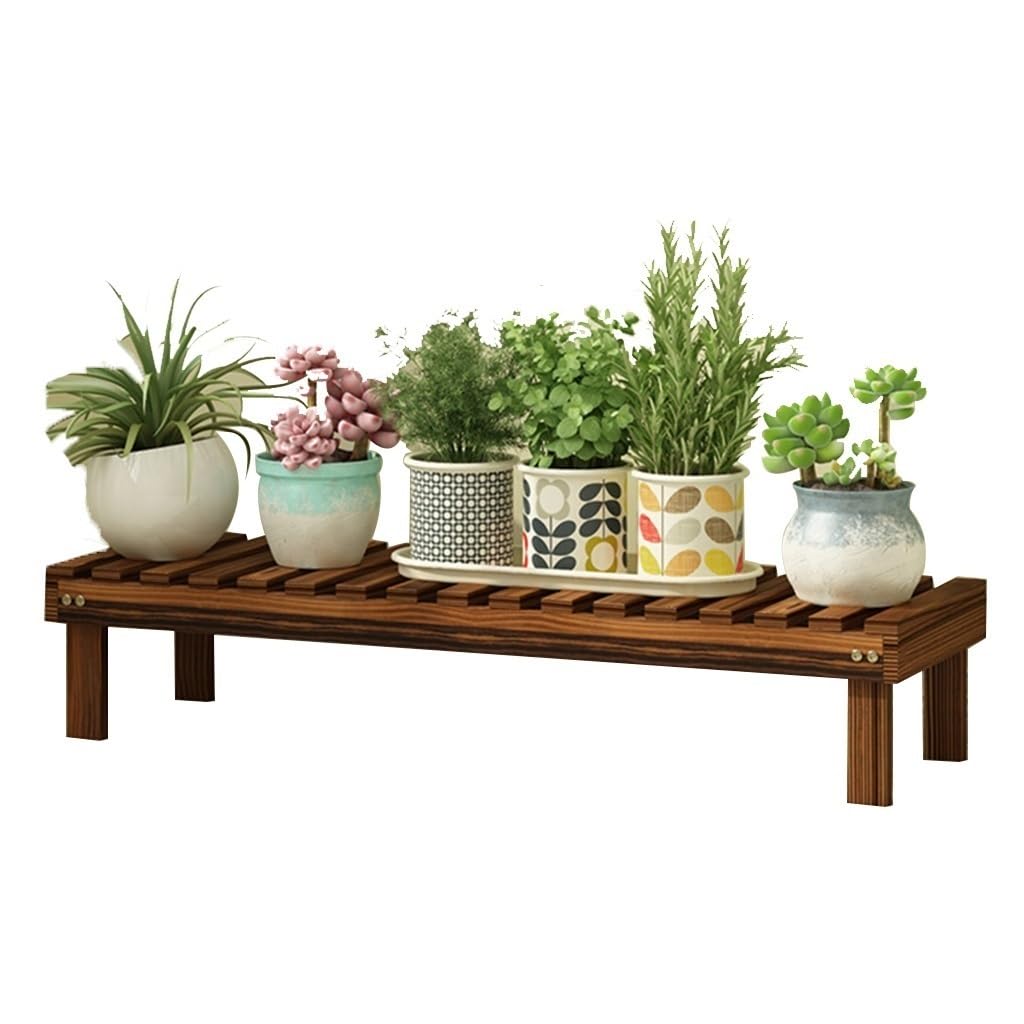 Garten Stufenhölzerner Blumenständer Balkongrünpflanzenständer Wohnzimmerblumentopfständer Gartendekorationsständer (Color : Brown, Size : 98x25x15cm)