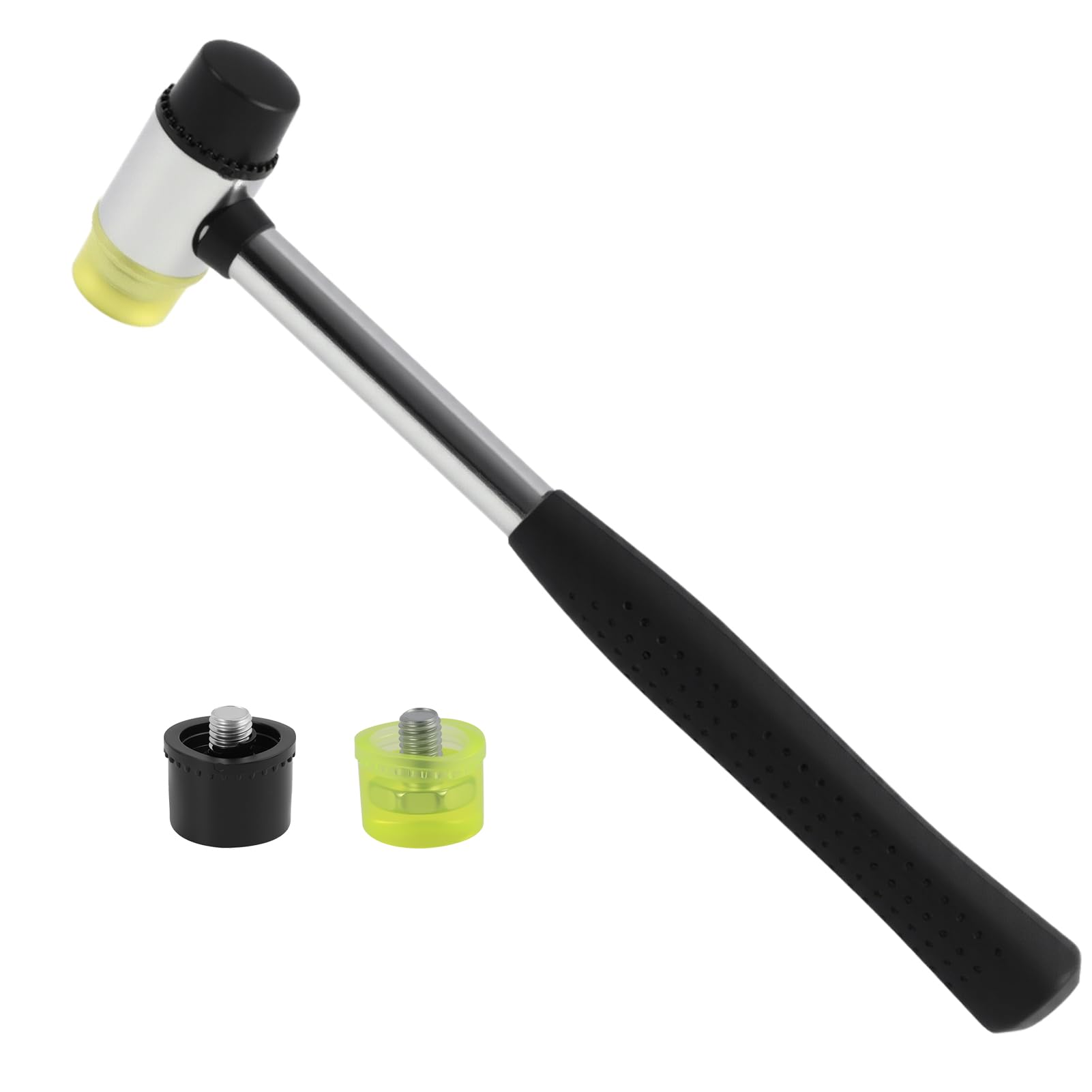 25 mm Martillo de Nylon y Goma, Martillo Pequeño, Mazo de Goma de Doble Cara, Mazo de Goma con Empuñadura Antideslizante y 2 Cabezales de Repuesto, para Joyería, Bricolaje y Artesanía en Cuero