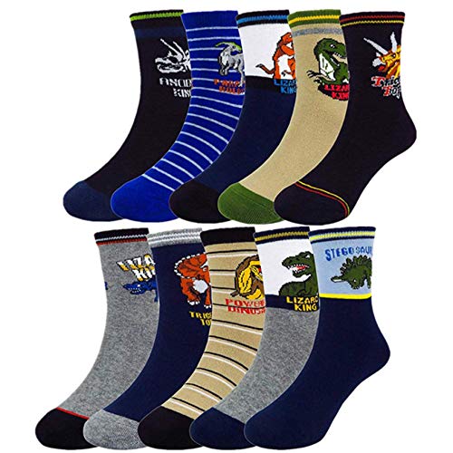 Boys Socks Dinosaur Crew Sock Kids Youth Cotton Socks 10 Pair Pack