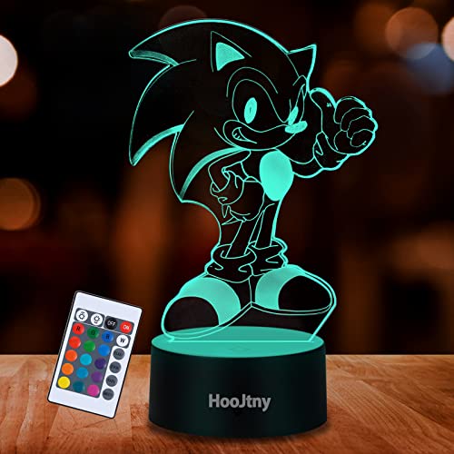 HooJtny Sonic Lámpara de Luz Nocturna Anime 3D 16 Colores USB Recargable Decoraciones de Dormitorio de Navidad Regalo de Luz de Fiesta para Niños