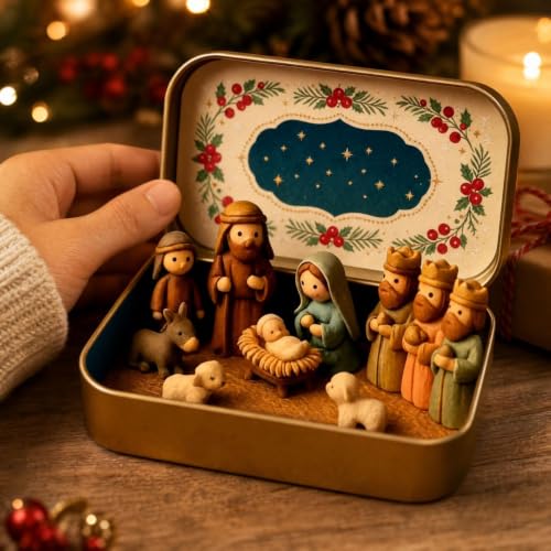 2PCS Mini Christmas Nativity Set in a Tin Box, Religious Christmas Scene - image 6