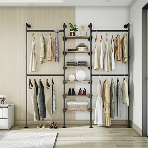 Hkaikzo Industrial Pipe Clothes Rack, Décor Wall Mounted Clothing Rack, For Walk-In Wardrobe Multi-Purpose Storage Clothes Hanging Shelf, 2 Installation Methods #TOP2