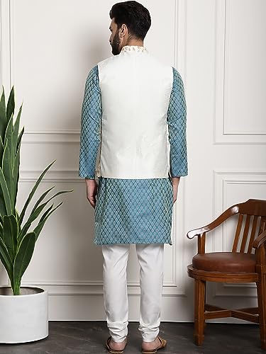 Image of SOJANYA (Since 1958 Men's Silk Blend Kurta Pyjama & Embroiderd Nehrujacket Combo