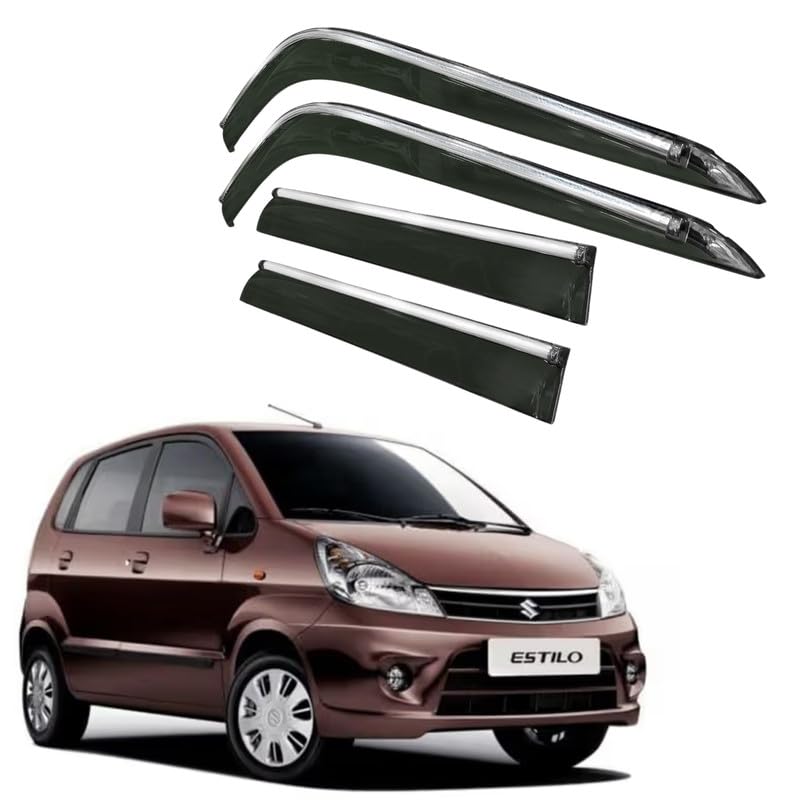Image of CAR SAAZ Side Door Visors for Estilo (2006-2014)(Set of 4Pcs)|Chrome Lined Rain Guards, Polycarbonate, Smoke Finish