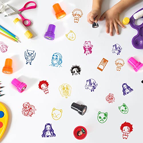 Demon Anime Slayer Themed Party Stamps For Kids, 28Pcs Cartoon Self-Inking Stampers Birthday Party Supplies Favor Gifts For Boys Girls Treat Bag Goody Bag Stuffers For Classroom Rewards Prizes #TOP3