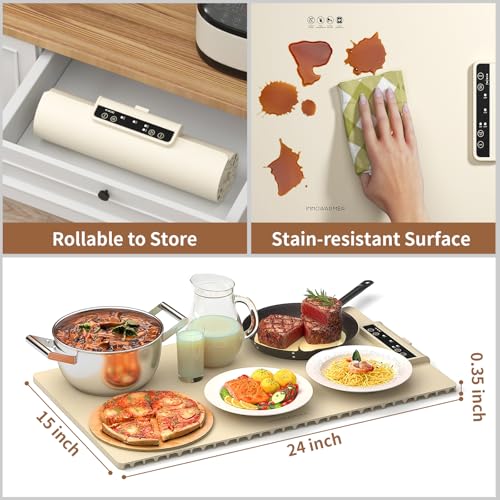 Electric Food Warming Mat: Silicone Food Warmer for Parties Buffet, Portable Fast Heating Pads for Food, Pizza Coffee Tea Heater Meat Defrosting Tray Adjustable Temperature (White) by INNOWARMER - Used condition - Image 6