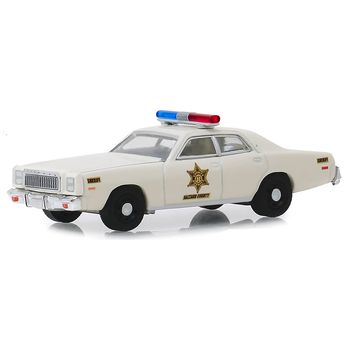 Greenlight 1977 Plymouth Fury Cream Hazzard County Sheriff Hobby Exclusive 1/64 Diecast Model Car