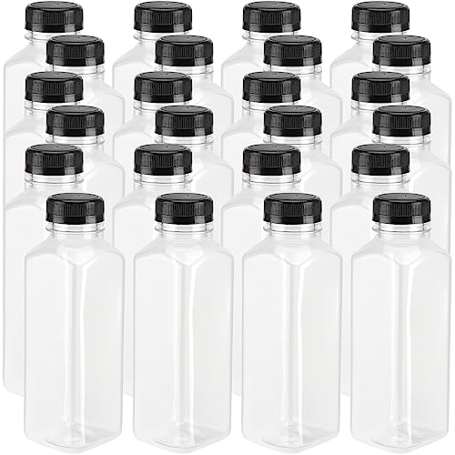 MOUYAT 24 Pack 14oz Plastic Juice Bottles with Caps, 400ml Clear Plastic Sensory Bottles with Leakproof Lids, Reusable Empty Juice Smoothie Containers Bulk for Water, Homemade Beverages Storage