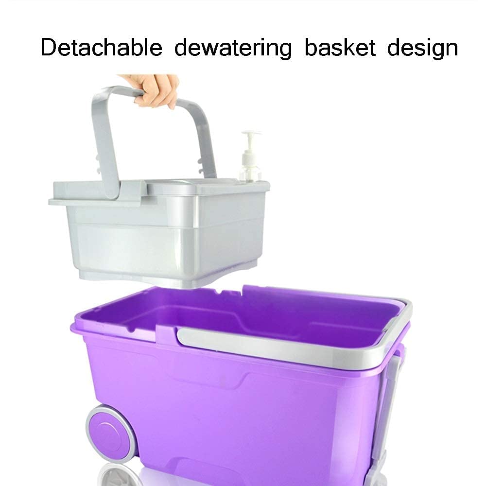 Spin Mop Bucket System Spin Mop Set mocio e secchi con ruote 2 teste mocio in microfibra Mop rotante 360° in acciaio inossidabile pulizia dei pavimenti della cucina casa Secchio Sistema pulizia pavim
