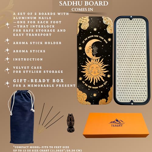 TENGRY Sadhu Board, Specially Crafted Aluminum & Copper Nails, Light Nail Board, 0.31 IN (8 mm), Beginners, Hexagon, Slim Sadhu Wood Board for Standing on Nails, Acupuncture Foot Massage, Yoga Gift