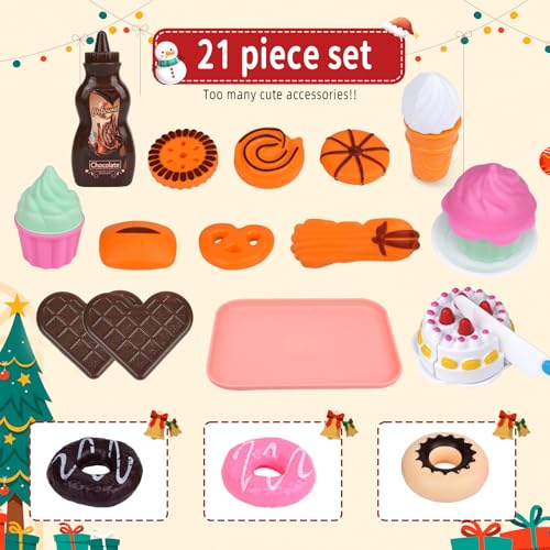 Kinderküche Dessert Set Spielzeug Küchenzubehör Lebensmittel mit Dessertplatte, Lernspielzeug Teeparty Geschenk für Kinder ab 3 Jahren