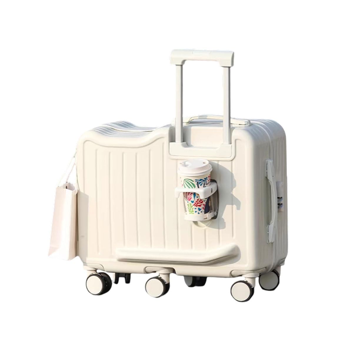 Valigia da Viaggio per Bambini, Trolley per Bambini con 6 Ruote, portabicchieri e Design a Pedale, Bagaglio a Mano Rigido per i Viaggi(Beige,20in)