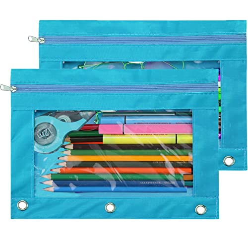 Image of Pencil Pouch 3 Ring, Zipper Pencil Pouches Case Binder Cosmetic Bag Black 2 Pack