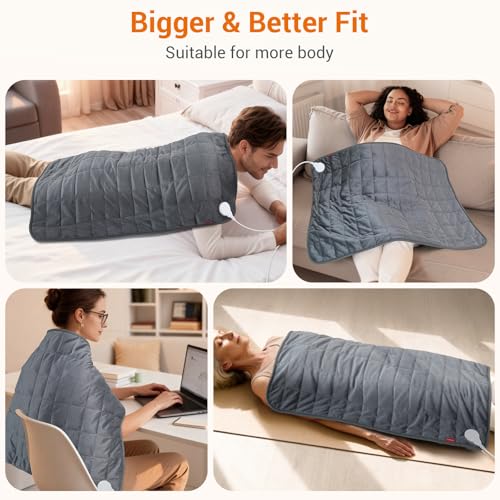 Image of Comfytemp Far Infrared Large Heating Pad 27 inchx35 inch for Deeper Back & Period Relaxation, FSA Eligible Weighted Electric Heat Pad with Evenly Filling Ceramic Bead for Better Fit, HSA King Size Heated Pad