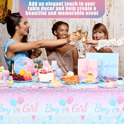 Image of Funnymoom 452 Pcs Gender Reveal Party Supplies for 50 Guests, Pink and Blue Gender Reveal Paper Plates Napkins Cups Tablecloth Cutlery Straws Disposable Tableware for Baby Shower Party Decoration