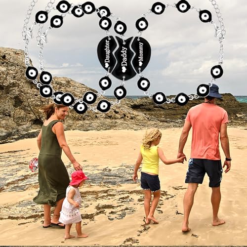 Image of Uloveido 3 Pcs Black Devil's Eye Adjustable Bracelet, Heart Shaped Puzzle Stainless Steel Bracelet, Christmas and Thanksgiving Gifts for Friends and Family Y4292-dian