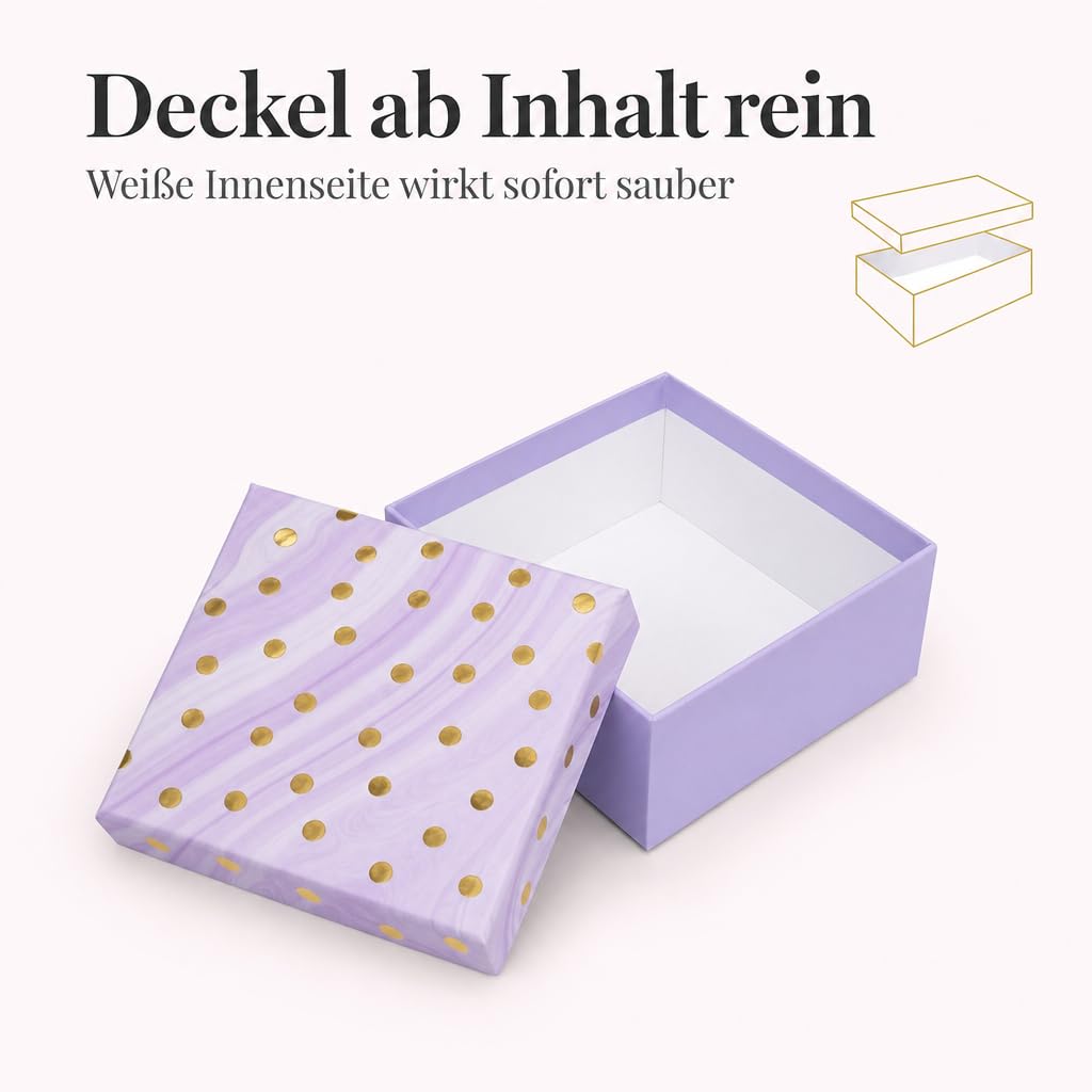 Lot de 8 boîtes cadeaux - Lot de 8 boîtes cadeaux - Pour Noël, anniversaire, mariage, environ 22,5 x 22,5 x 8 cm (multicolore avec pois dorés)