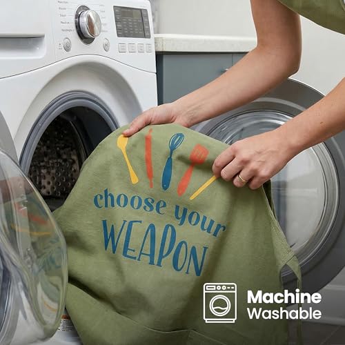 Image of Yellow Weaves Cotton Canvas Printed Kitchen Apron with Large Pockets, Cooking Apron for Men & Women, Durable Chef Apron for Cooking, Barista, Restaurant, Cafe Kitchen Apron