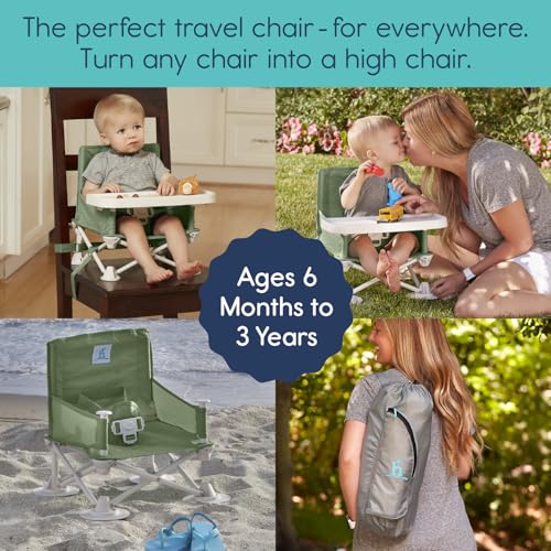 hiccapop OmniBoost Travel Booster Seat with Tray for Baby | Folding Portable Baby Booster Seat for Dining Table, Camping, Beach, Grandma’s | Tip-Free Design Straps to Kitchen Chairs - Booster Chair