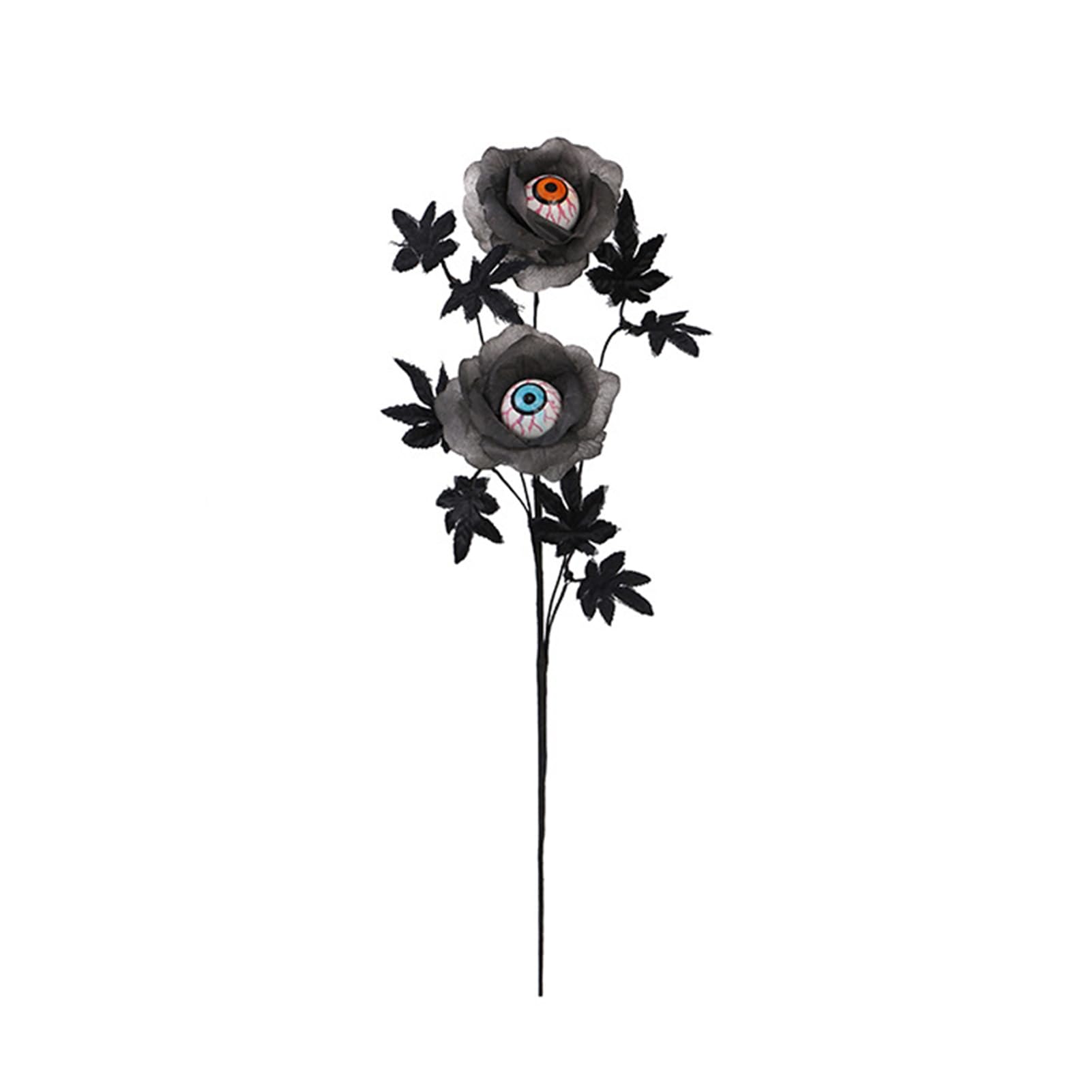 Porceosy Halloween Eyeball Flower Stem Artificial Rose Floral Pick with Spooky Black Branches for Vase Indoor Table Centerpiece Realistic Decor Black