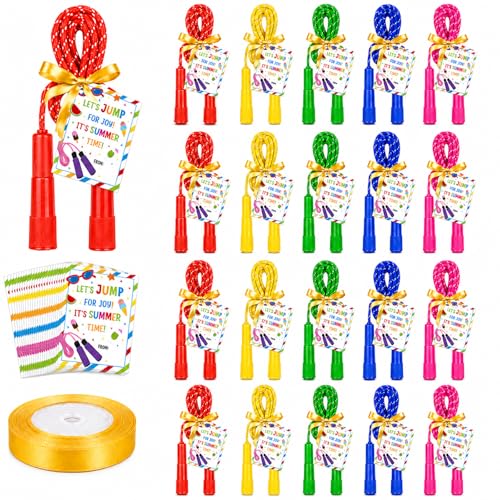 Bailiyake 25 Set Jump Ropes for End of Year Student Gifts 7.7ft Rainbow Adjustable Skipping Ropes Bulk with Cards for Teachers Students School Parties & Outdoor Activities