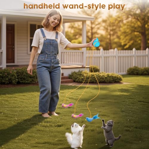 Image of Interactive Cat Toys for Indoor Cats - Automatic Flying Bird Feather & Mouse Wand Enrichment Toy, Hands-Free or Handheld USB-Rechargeable Safe Play Chase Exercise for Bored Kittens and Adult Cats