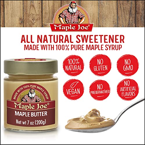 Maple Joe Maple Butter Spread, Pure Maple Cream Spread Made With 100% Natural Grade A Maple Syrup Butter. Maple Sugar Candy Smooth & Creamy, Maple Candy, Vegan, Fat Free, Non-Gmo, Non- Dairy, Gluten Free & Kosher Certified. 7Oz / 200G. (1 Pack) #TOP2