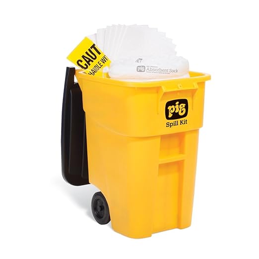 New Pig Corporation Oil-Only Spill Kit in High-Visibility Mobile Container, Absorbs Oil-Based Liquids, Repels Water, 40-Gal Absorbency, Hi-Viz Wheeled Mobile Spill Kit, KIT469