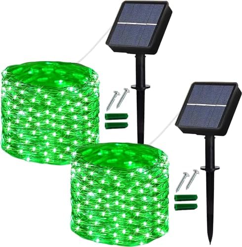 Lezonic 120LED Solar String Lights Outdoor,8 Modes Fairy Lights Waterproof,2Pack Each 12M/40Ft Solar Garden Lights for Indoor/Outdoor Patio Yard Fence Party Wedding Decoration (Green)
