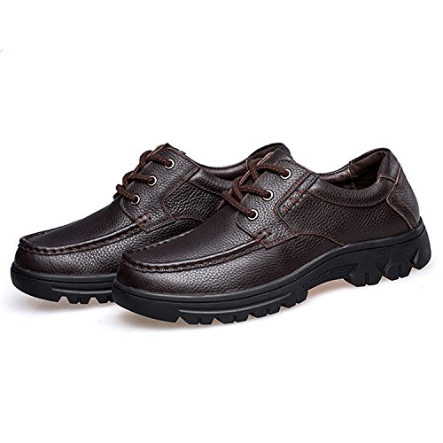 OUTVIE Herren Schnürhalbschuhe Echtes Leder Oxford Round Toe Low-top Atmungsaktive Plus Size Wohnungen Freizeitschuhe Braun 44 EU Cover