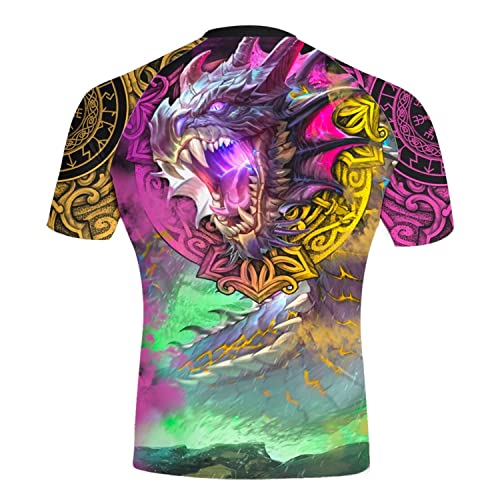 Workout Compression Shirt, Mens Rash Guard Short Sleeve, Stretchable Fabric Viking Tattoo Rash Guard Shirt3