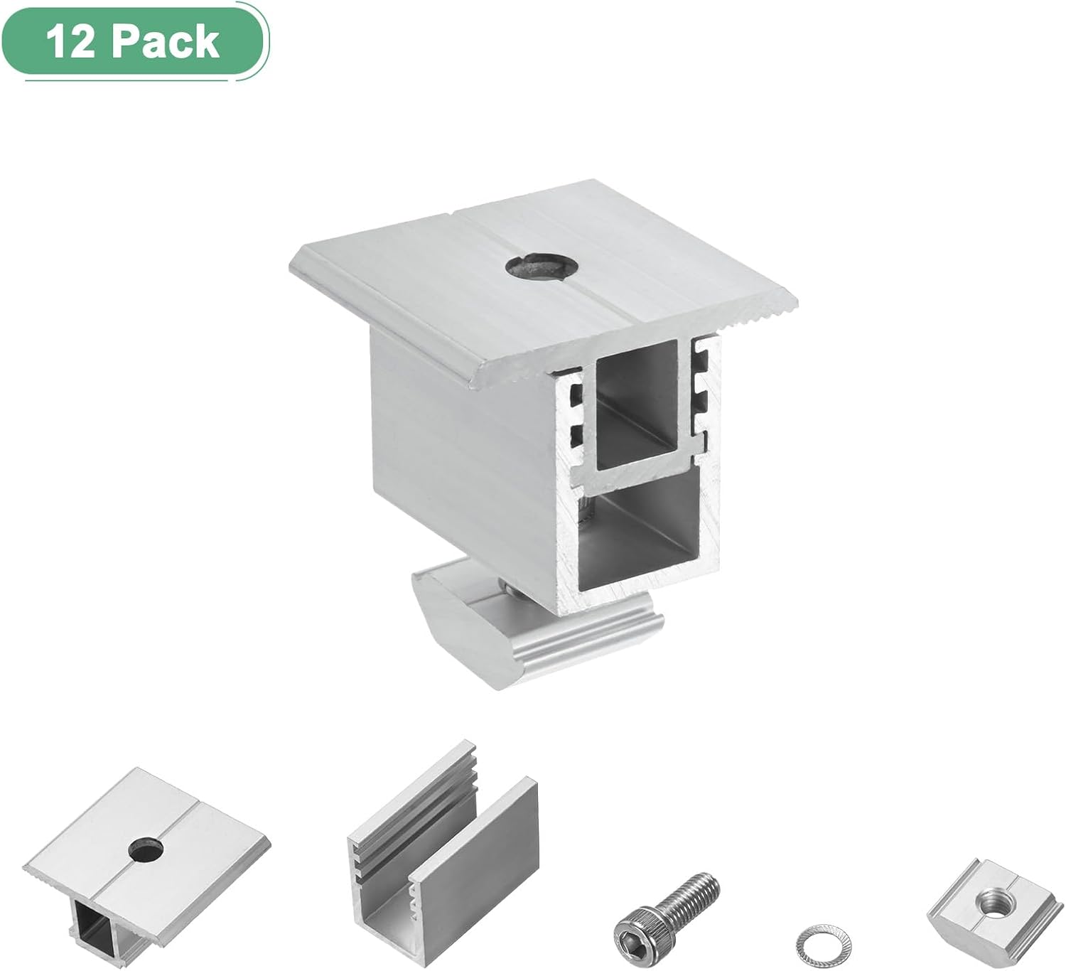 M METERXITY 12-Pack Adjustable Solar Middle Clamps 30-50mm PV Panel Bracket Corrosion-free Aluminum Middle Clips Mid Clamp for Roof/Wall/Boat/PV System/RVs Solar Panel Mounting Brackets