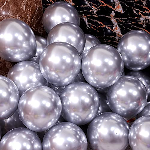Image of 12 inch Metallic Silver Balloons, 60 pcs Thick Chrome Silver Latex Balloons for Party Decorations (12inch Silver)