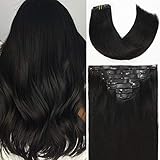 Loxxy Ultra Seamless Hair Extensions Clip in Remy Human Hair Double PU Weft 14inch #1 Off Black Real...