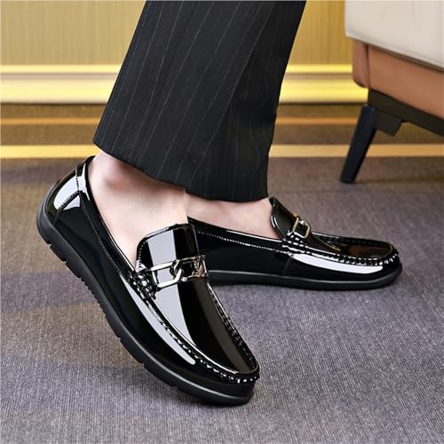 Men's Black Patent Leather Slip On Loafers Simple Versatile Casual Business Dress Shoes3