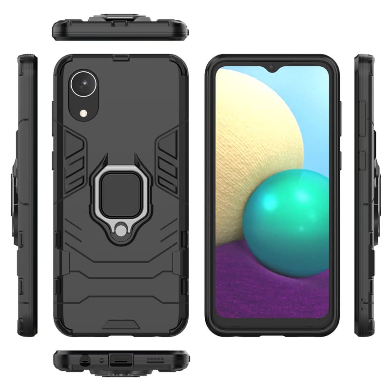Image of Hybrid Armor Shockproof Soft TPU and Hard PC Back Cover Case with Ring Holder for Samsung Galaxy A03 Core (Black)