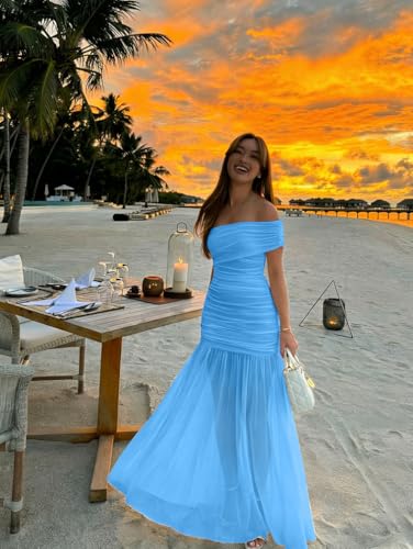Image of LAGSHIAN Women's Elegant Formal Long Dress One Shoulder Sleeveless Ruched Bodycon Evening Dress