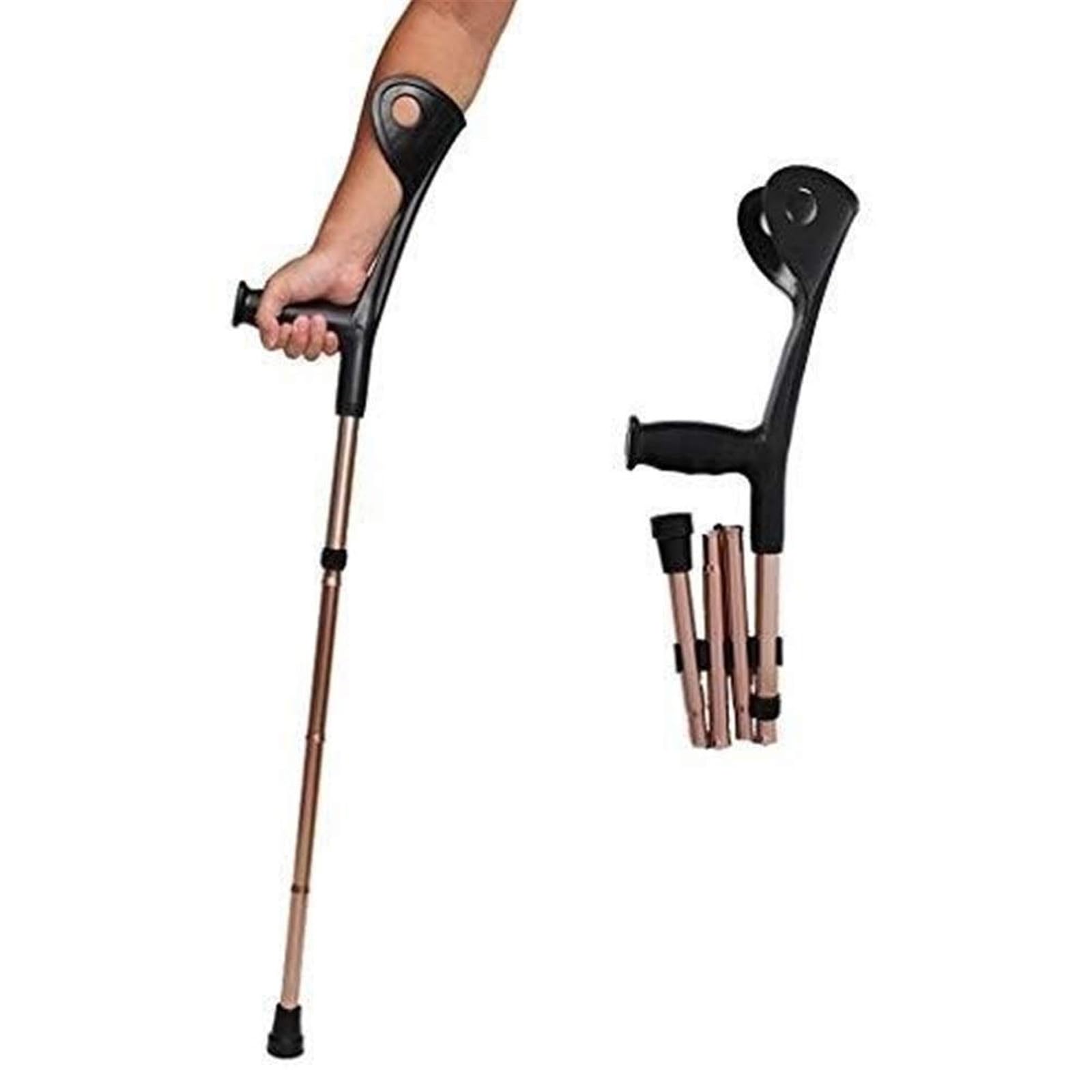 Bastones Muleta Codo Plegable, Aleación De Aluminio, Cuatro Pliegues, Codo, Muleta De Antebrazo Muletas De Codo Asistencia De Aluminio Ultraligera Plegable Altura Ajustable Cm Con Mango Cómodo (Azul)