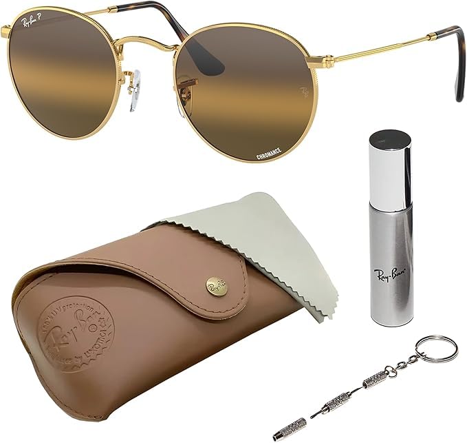 Image of Ray-Ban RB3447 ROUND METAL CHROMANCE POLARIZED Round Shape Sunglasses for Men with Official Eyewear Kit