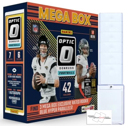 2024 Panini Donruss Optic Football Mega Box with 42 Trading Cards + 6 Toploaders + Magnetic Holder + StreetCards Magnet!