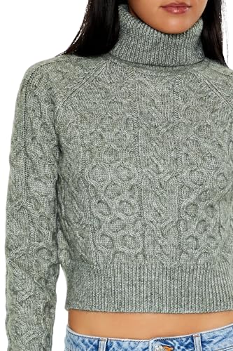 Image of Forever 21 Women's Cropped Cable Knit Turtleneck Sweater